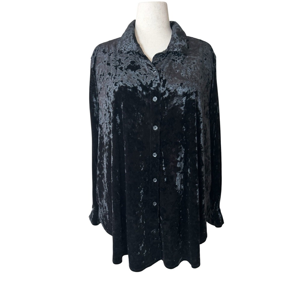 NEW Jessica Simpson Romy Black Crushed Velvet Velour Shacket Top XL Whimsigoth